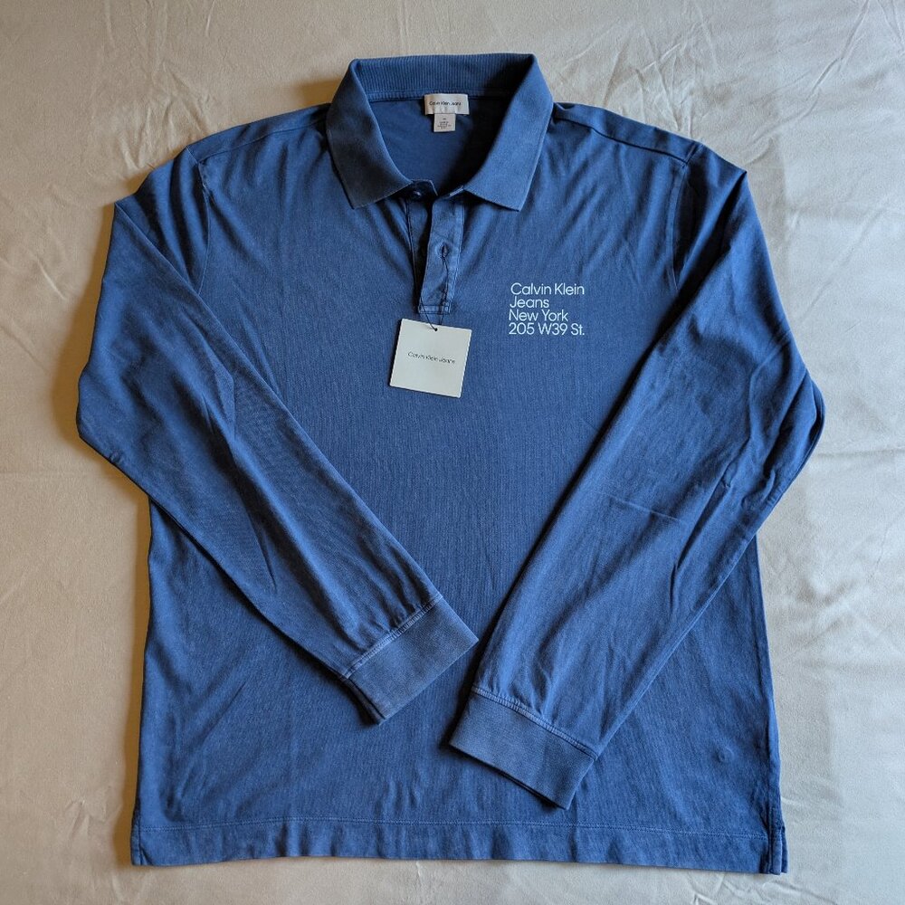 Calvin Klein Jeans Blue Long Sleeve Polo Shirt Tee Large (new with tag)